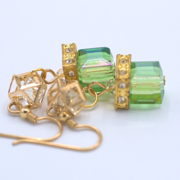 COPY - Green and Gold Dangle Earrings - Picture 5 of 9